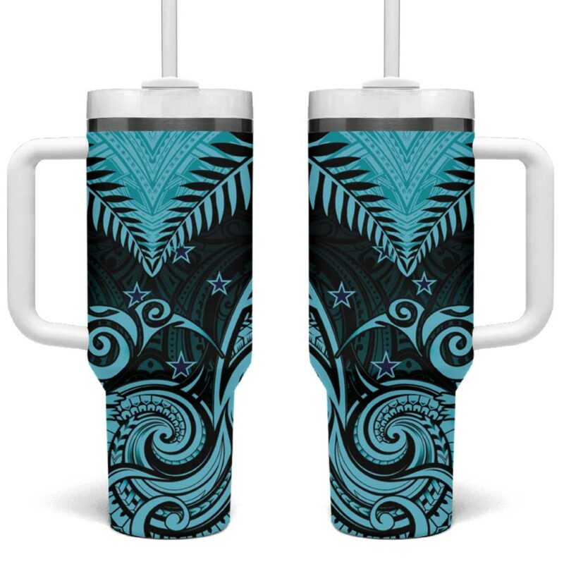 Aotearoa Maori Kiwi Turquoise Fern Custom Stanley Quencher 40oz Stainless Steel Tumbler With Handle - Threewoofs