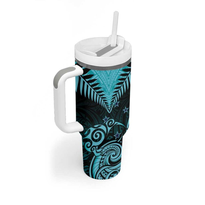 Aotearoa Maori Kiwi Turquoise Fern Custom Stanley Quencher 40oz Stainless Steel Tumbler With Handle - Threewoofs - Image 2