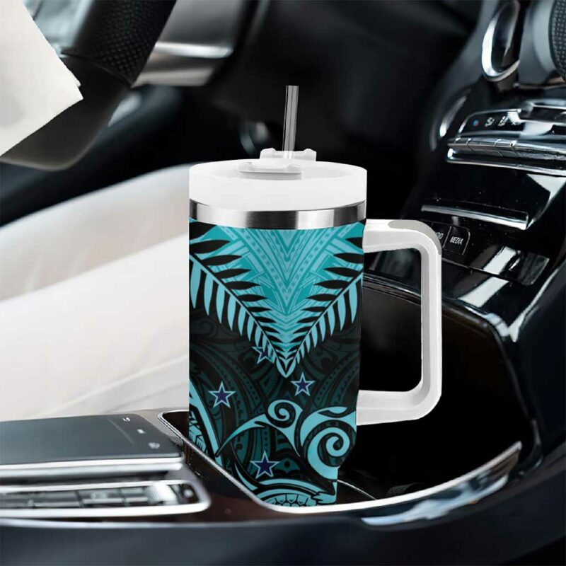 Aotearoa Maori Kiwi Turquoise Fern Custom Stanley Quencher 40oz Stainless Steel Tumbler With Handle - Threewoofs - Image 8