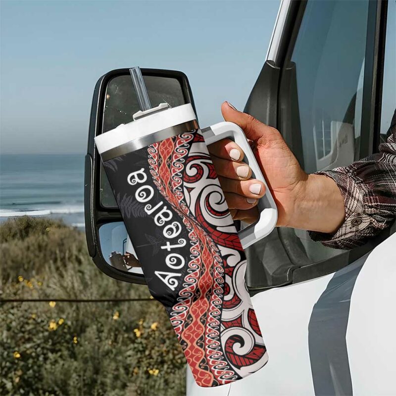 Aotearoa Maori Stylized Koru Silver Ferns Custom Stanley Quencher 40oz Stainless Steel Tumbler With Handle - Threewoofs - Image 7