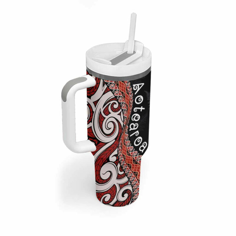 Aotearoa Maori Stylized Koru Silver Ferns Custom Stanley Quencher 40oz Stainless Steel Tumbler With Handle - Threewoofs - Image 2