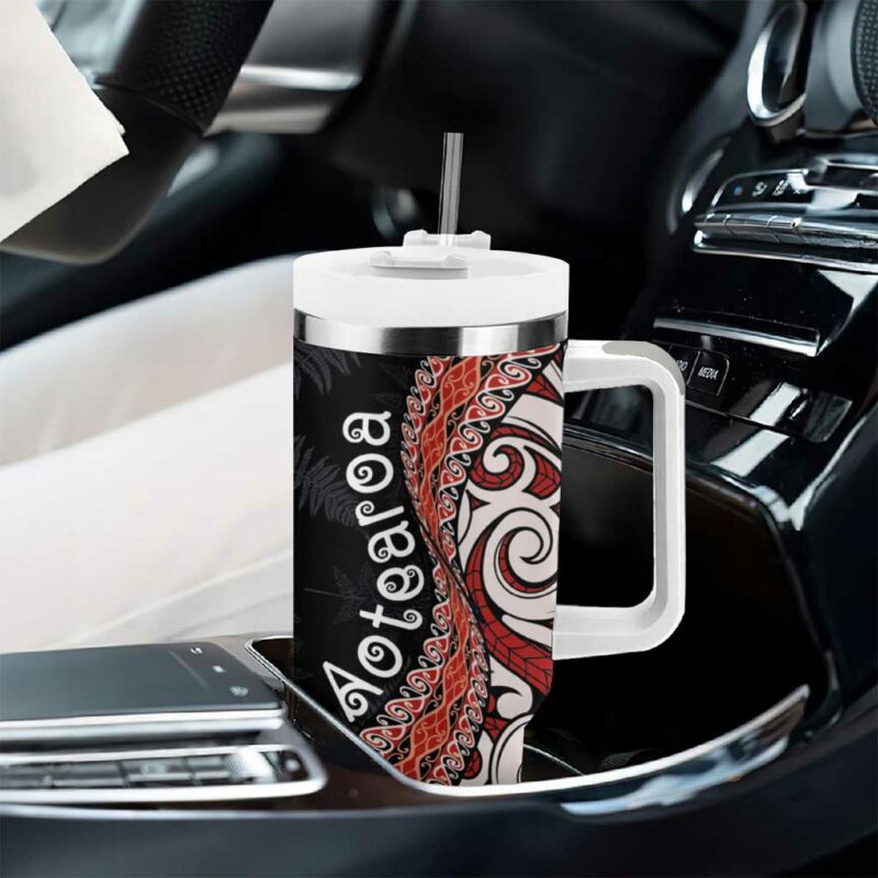 Aotearoa Maori Stylized Koru Silver Ferns Custom Stanley Quencher 40oz Stainless Steel Tumbler With Handle - Threewoofs - Image 8