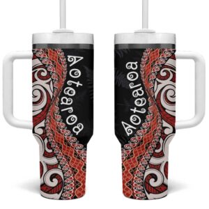 Aotearoa Maori Stylized Koru Silver Ferns Custom Stanley Quencher 40oz Stainless Steel Tumbler With Handle - Threewoofs