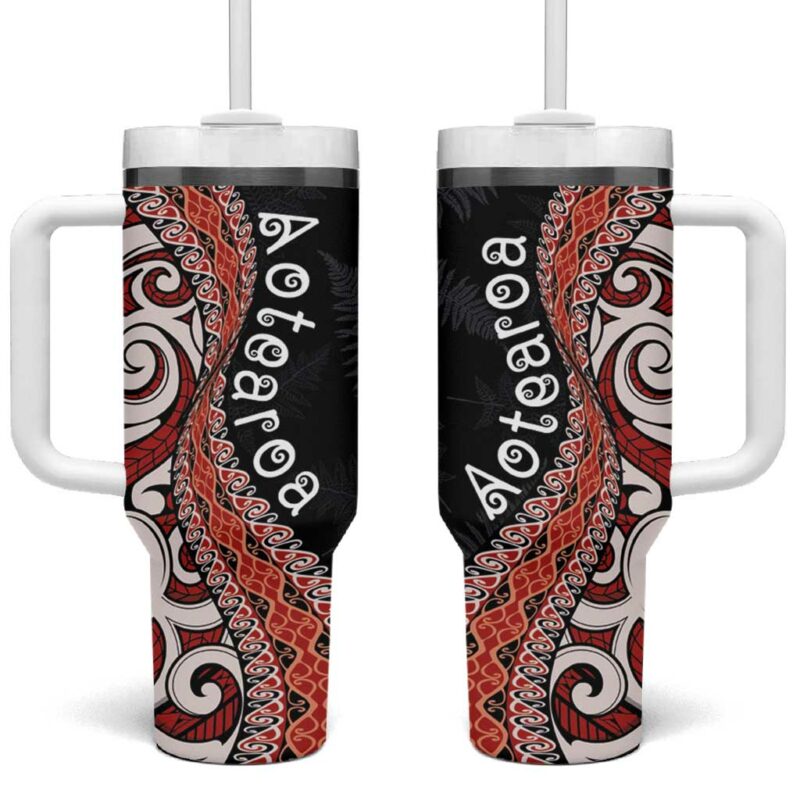 Aotearoa Maori Stylized Koru Silver Ferns Custom Stanley Quencher 40oz Stainless Steel Tumbler With Handle - Threewoofs