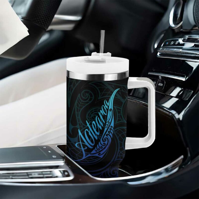 Aotearoa New Zealand Koru Fern Blue Gradient Custom Stanley Quencher 40oz Stainless Steel Tumbler With Handle - Threewoofs - Image 8
