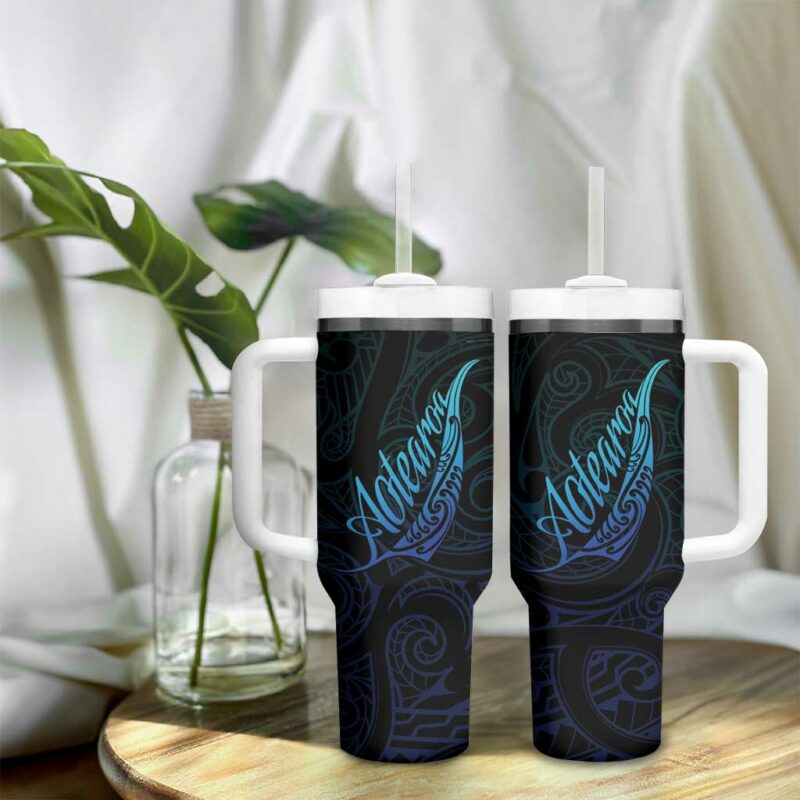 Aotearoa New Zealand Koru Fern Blue Gradient Custom Stanley Quencher 40oz Stainless Steel Tumbler With Handle - Threewoofs - Image 9