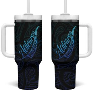 Aotearoa New Zealand Koru Fern Blue Gradient Custom Stanley Quencher 40oz Stainless Steel Tumbler With Handle - Threewoofs