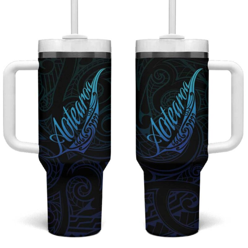 Aotearoa New Zealand Koru Fern Blue Gradient Custom Stanley Quencher 40oz Stainless Steel Tumbler With Handle - Threewoofs
