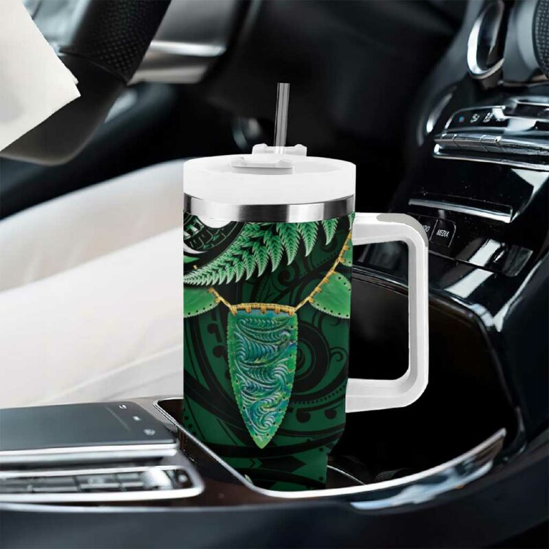 Aotearoa Pounamu Niho Silver Fern Mix Maori Green Custom Stanley Quencher 40oz Stainless Steel Tumbler With Handle - Threewoofs - Image 8
