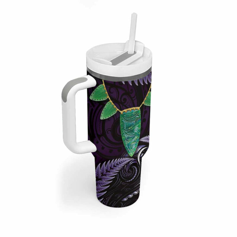 Aotearoa Pounamu Niho Silver Fern Mix Maori Purple Custom Stanley Quencher 40oz Stainless Steel Tumbler With Handle - Threewoofs - Image 2