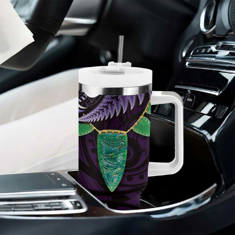 Aotearoa Pounamu Niho Silver Fern Mix Maori Purple Custom Stanley Quencher 40oz Stainless Steel Tumbler With Handle - Threewoofs - Image 8