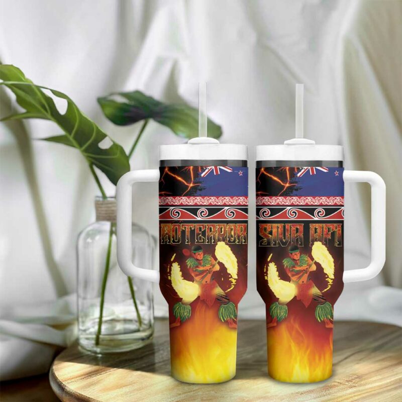 Aotearoa Siva Afi Tribal Performers of Aotearoa Fire Knife Dancing Custom Stanley Quencher 40oz Stainless Steel Tumbler With Handle - Threewoofs - Image 9