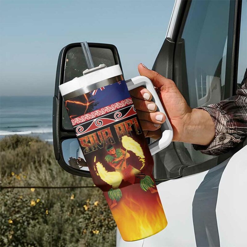 Aotearoa Siva Afi Tribal Performers of Aotearoa Fire Knife Dancing Custom Stanley Quencher 40oz Stainless Steel Tumbler With Handle - Threewoofs - Image 7