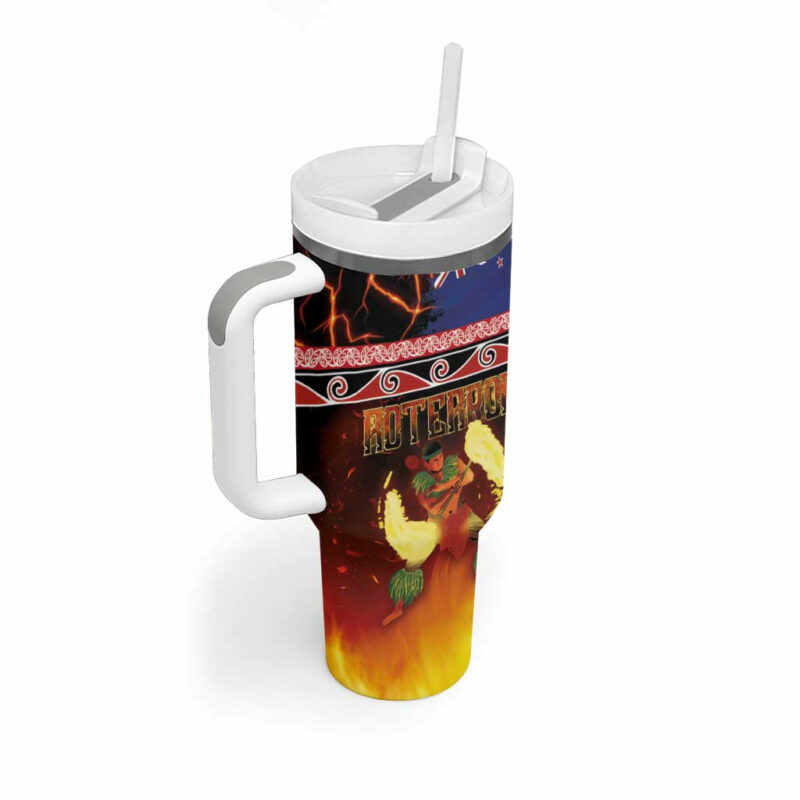 Aotearoa Siva Afi Tribal Performers of Aotearoa Fire Knife Dancing Custom Stanley Quencher 40oz Stainless Steel Tumbler With Handle - Threewoofs - Image 2