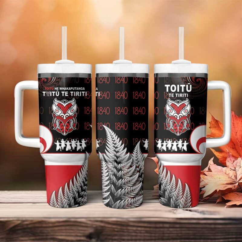 Aotearoa Toitu He Whakaputanga Toitu Te Tiriti O Waitangi Custom Stanley Quencher 40oz Stainless Steel Tumbler With Handle - Threewoofs - Image 4