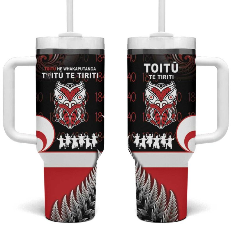 Aotearoa Toitu He Whakaputanga Toitu Te Tiriti O Waitangi Custom Stanley Quencher 40oz Stainless Steel Tumbler With Handle - Threewoofs