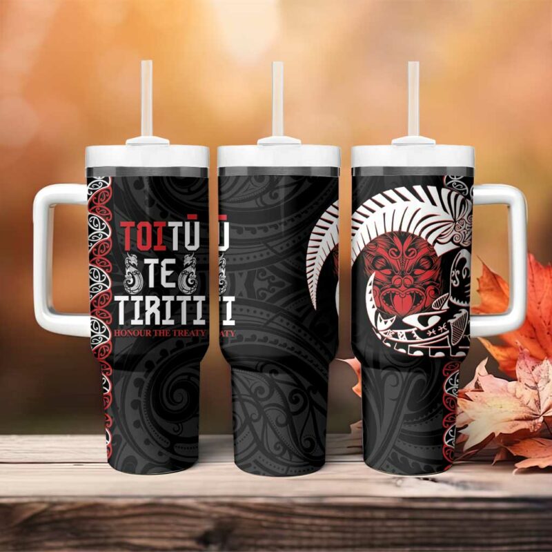 Aotearoa Toitu Te Tiriti Honour The Treaty Maori Haka Custom Stanley Quencher 40oz Stainless Steel Tumbler With Handle - Threewoofs - Image 4