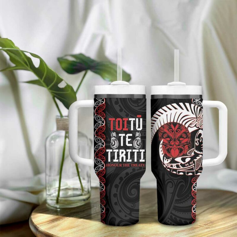 Aotearoa Toitu Te Tiriti Honour The Treaty Maori Haka Custom Stanley Quencher 40oz Stainless Steel Tumbler With Handle - Threewoofs - Image 9