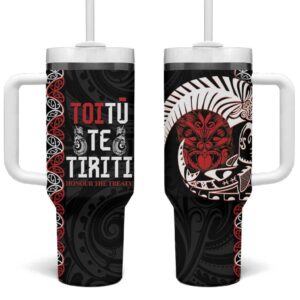 Aotearoa Toitu Te Tiriti Honour The Treaty Maori Haka Custom Stanley Quencher 40oz Stainless Steel Tumbler With Handle - Threewoofs