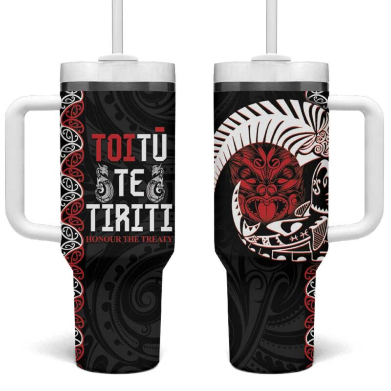 Aotearoa Toitu Te Tiriti Honour The Treaty Maori Haka Custom Stanley Quencher 40oz Stainless Steel Tumbler With Handle - Threewoofs