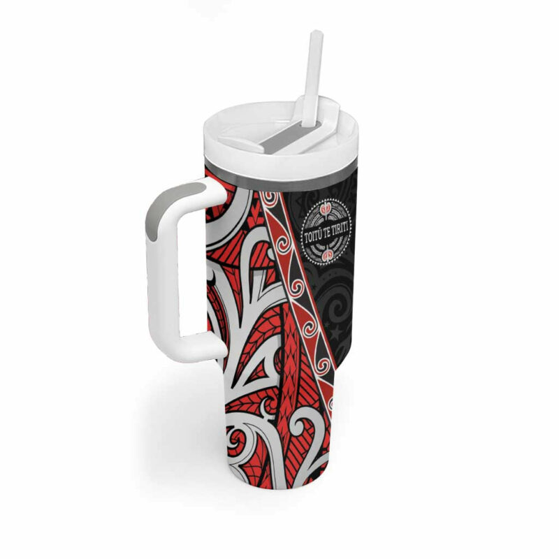 Aotearoa Toitu Te Tiriti Honour The Treaty New Zealand Custom Stanley Quencher 40oz Stainless Steel Tumbler With Handle - Threewoofs - Image 2