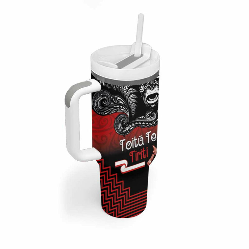 Aotearoa Toitu Te Tiriti New Zealand Honour the Treaty Fight Together Custom Stanley Quencher 40oz Stainless Steel Tumbler With Handle - Threewoofs - Image 2