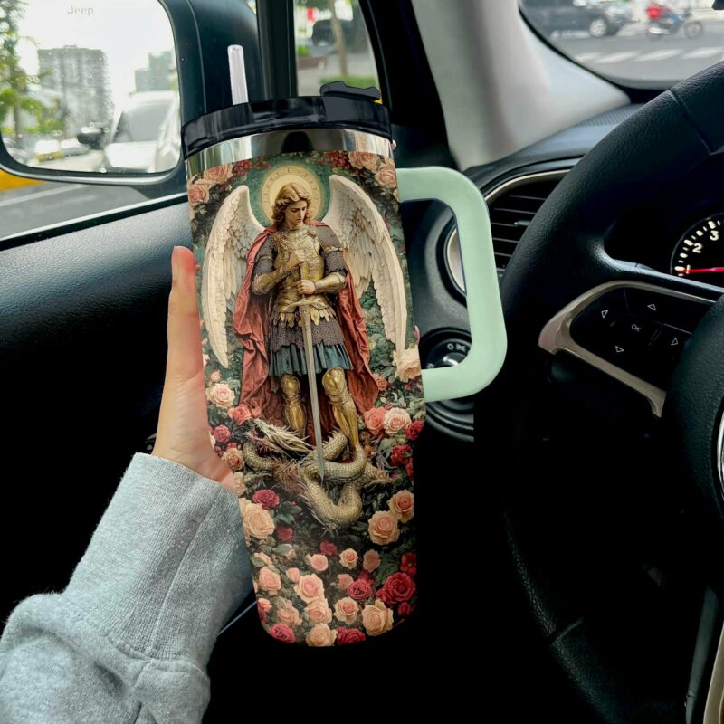 Archangel Michael Glory Christmas Custom Stanley Quencher 40oz Stainless Steel Tumbler With Handle - Threewoofs - Image 3