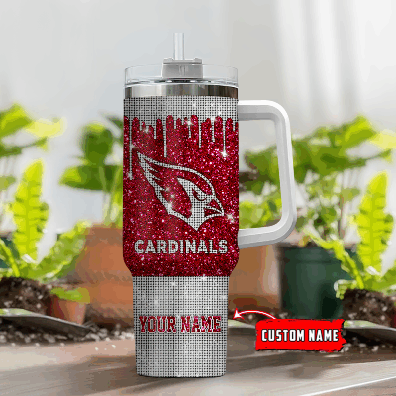Arizona Cardinals NFL Glitter Custom Stanley Quencher 40oz Stainless Steel Tumbler With Handle - Threewoofs - Image 2