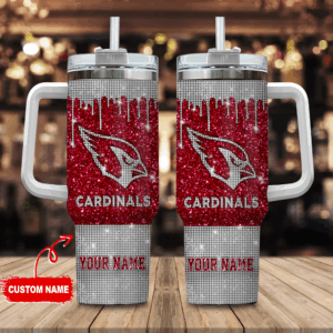 Arizona Cardinals NFL Glitter Custom Stanley Quencher 40oz Stainless Steel Tumbler With Handle - Threewoofs