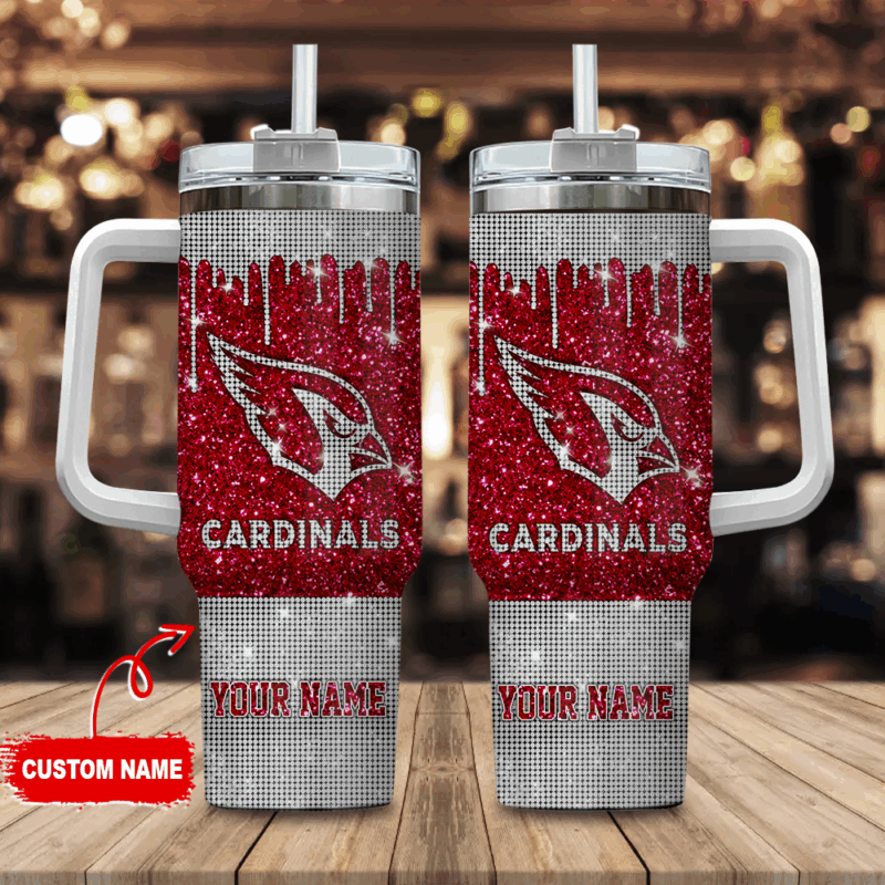 Arizona Cardinals NFL Glitter Custom Stanley Quencher 40oz Stainless Steel Tumbler With Handle - Threewoofs