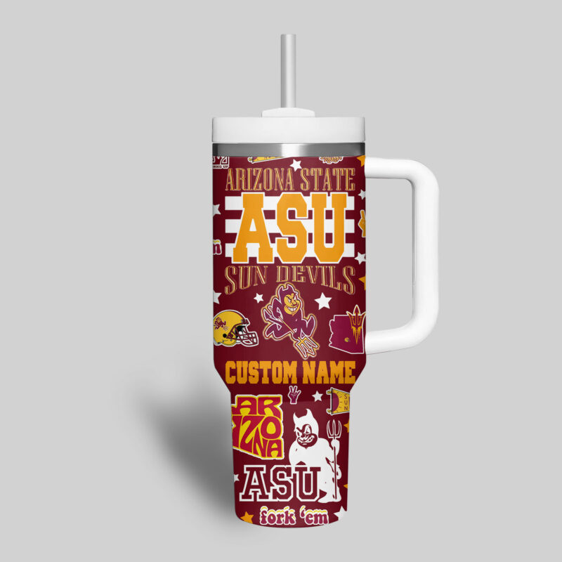 Arizona State Sun Devils NCAA Custom Stanley Quencher 40oz Stainless Steel Tumbler With Handle - Threewoofs - Image 3