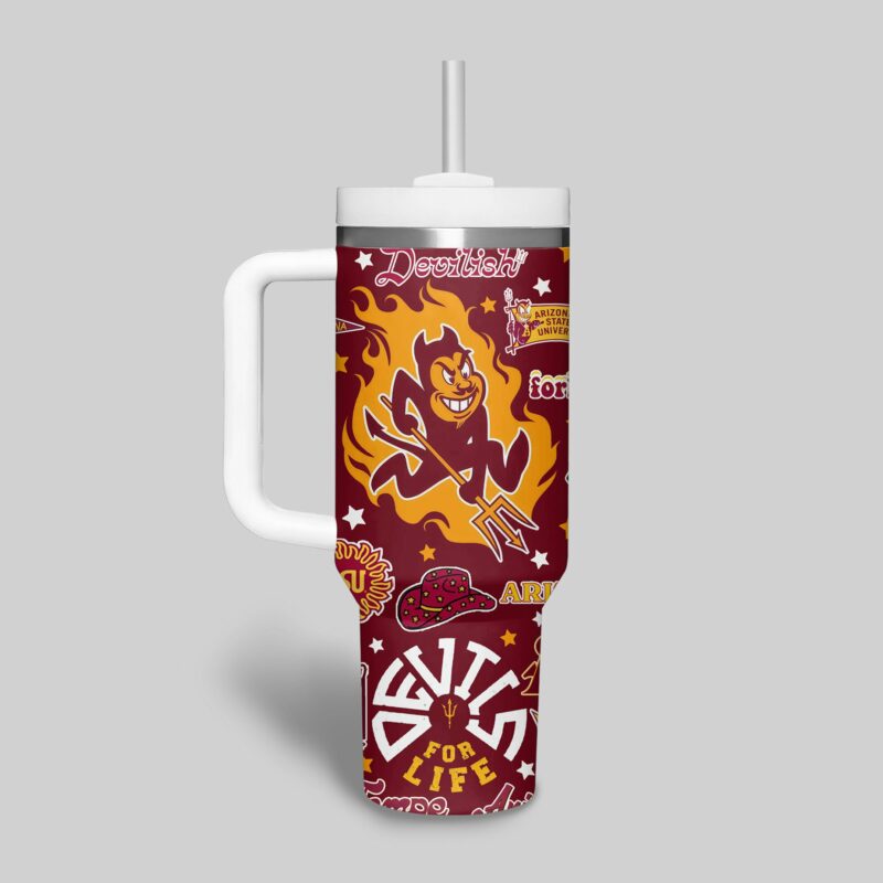 Arizona State Sun Devils NCAA Custom Stanley Quencher 40oz Stainless Steel Tumbler With Handle - Threewoofs - Image 2