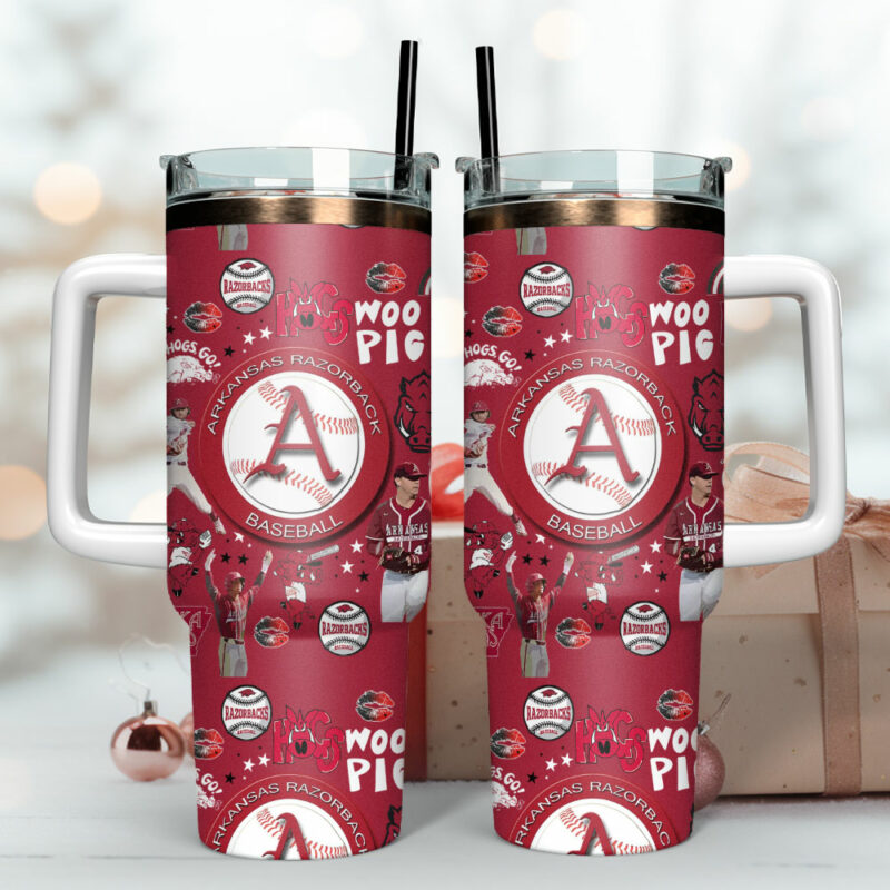 Arkansas Razorbacks NCAA Sports Custom Stanley Quencher 40oz Stainless Steel Tumbler - Threewoofs - Image 4