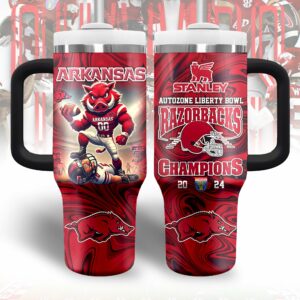 Arkansas Razorbacks NCAA Sports Custom Stanley Quencher 40oz Stainless Steel Tumbler With Handle - Threewoofs