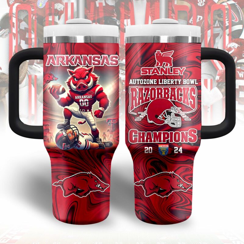 Arkansas Razorbacks NCAA Sports Custom Stanley Quencher 40oz Stainless Steel Tumbler With Handle - Threewoofs
