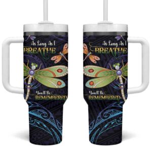 As Long As I Breathe You‚Äôll Be Remembered Dragonflies Memorial Polynesian Custom Stanley Quencher 40oz Stainless Steel Tumbler With Handle - Threewoofs