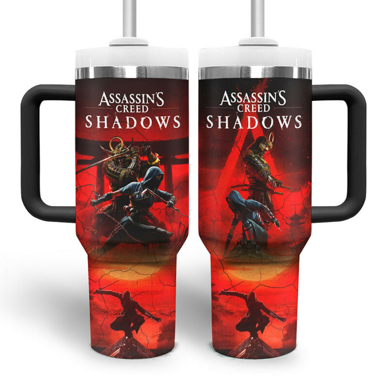 Assassin‚Äôs Creed Shadows Games Custom Stanley Quencher 40oz Stainless Steel Tumbler With Handle - Threewoofs - Image 3
