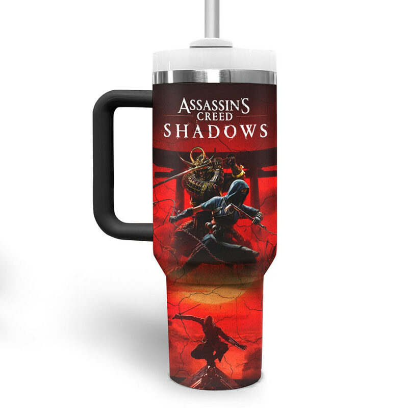 Assassin‚Äôs Creed Shadows Games Custom Stanley Quencher 40oz Stainless Steel Tumbler With Handle - Threewoofs - Image 4