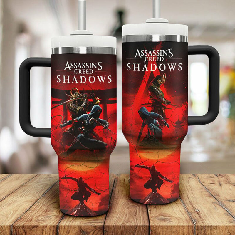 Assassin‚Äôs Creed Shadows Games Custom Stanley Quencher 40oz Stainless Steel Tumbler With Handle - Threewoofs - Image 2