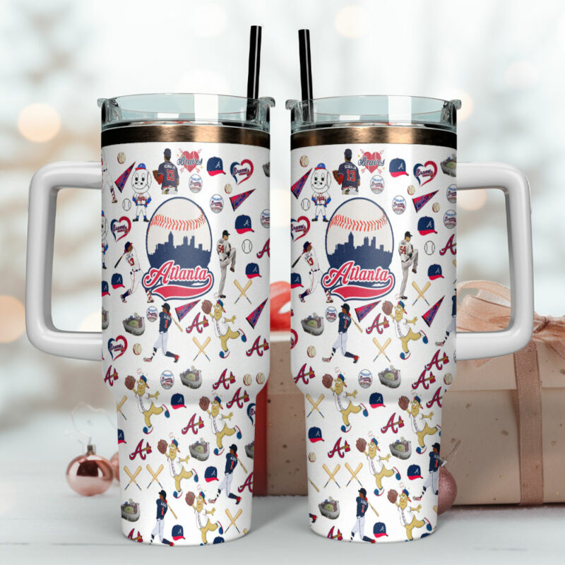 Atlanta Braves MLB Custom Stanley Quencher 40oz Stainless Steel Tumbler With Handle - Threewoofs - Image 4