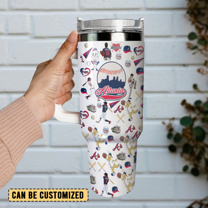 Atlanta Braves MLB Custom Stanley Quencher 40oz Stainless Steel Tumbler With Handle - Threewoofs - Image 3