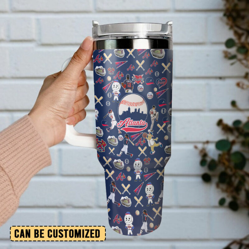 Atlanta Braves MLB Custom Stanley Quencher 40oz Stainless Steel Tumbler With Handle - Threewoofs - Image 3
