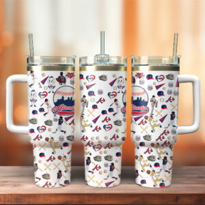 Atlanta Braves MLB Custom Stanley Quencher 40oz Stainless Steel Tumbler With Handle - Threewoofs