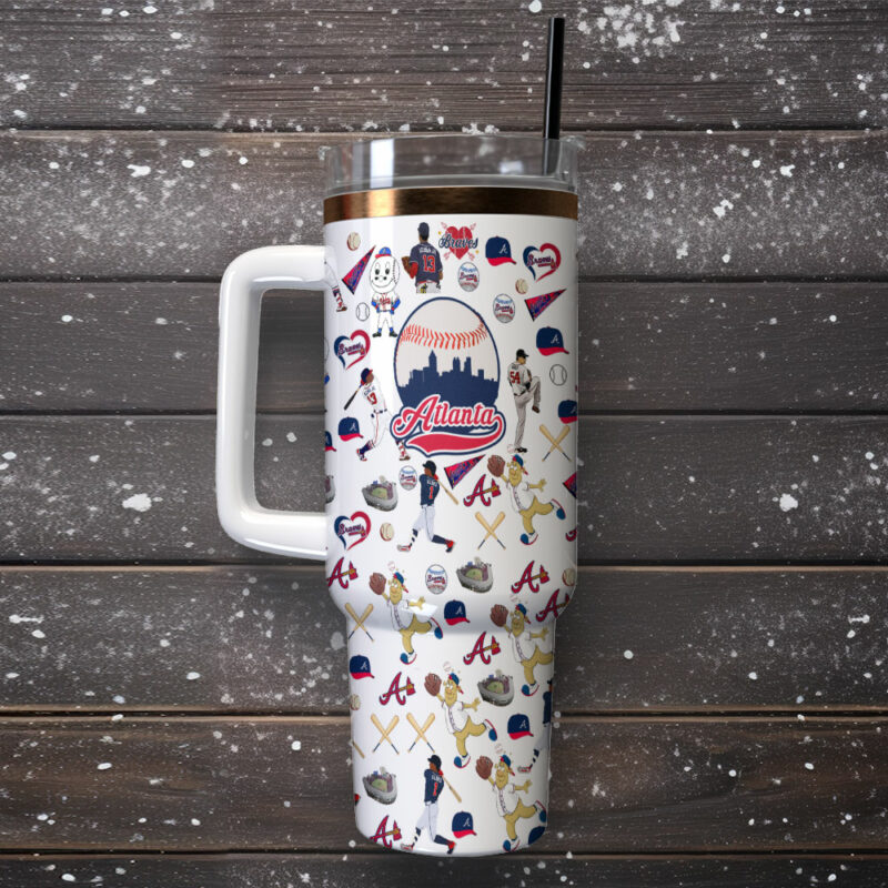 Atlanta Braves MLB Custom Stanley Quencher 40oz Stainless Steel Tumbler With Handle - Threewoofs - Image 2
