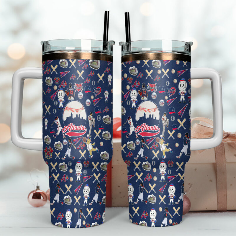 Atlanta Braves MLB Custom Stanley Quencher 40oz Stainless Steel Tumbler With Handle - Threewoofs - Image 4