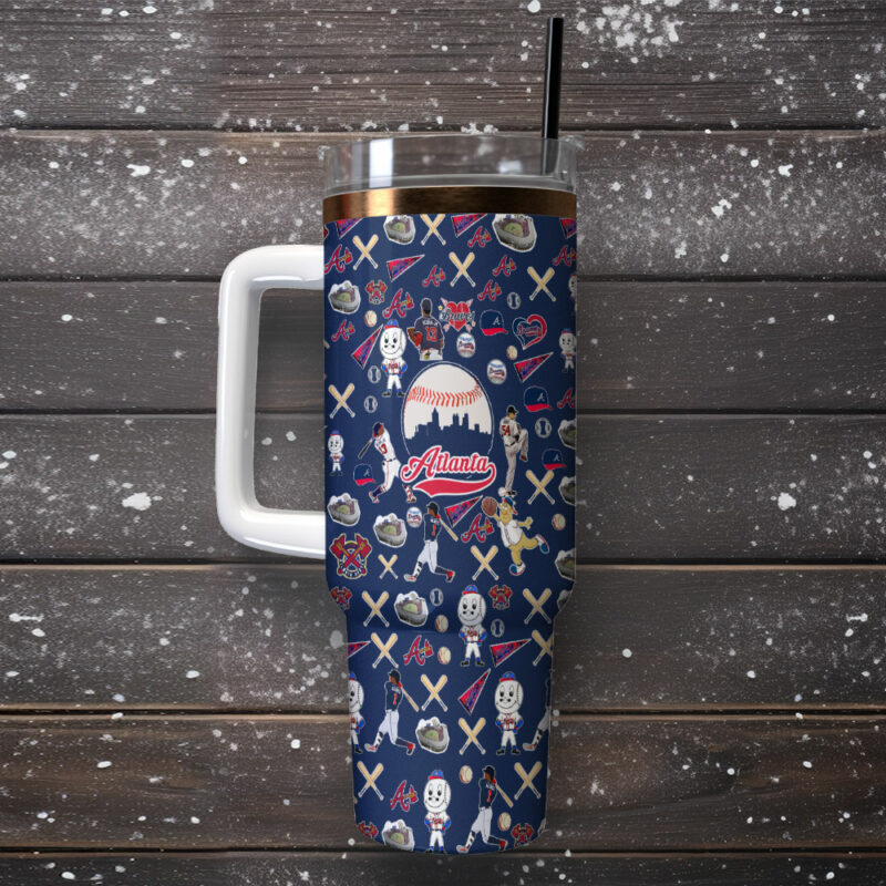 Atlanta Braves MLB Custom Stanley Quencher 40oz Stainless Steel Tumbler With Handle - Threewoofs - Image 2
