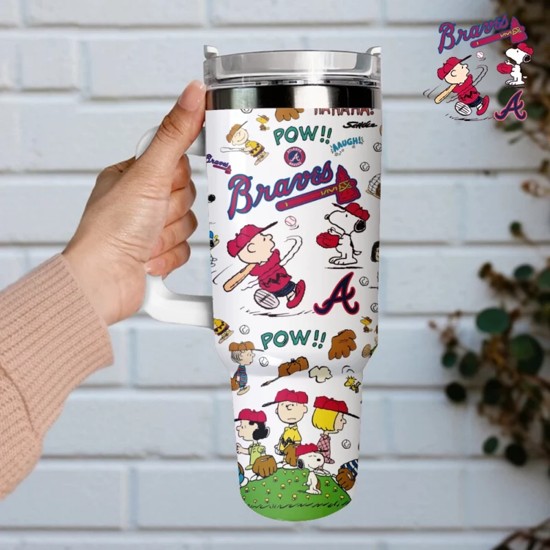Atlanta Braves x Peanuts MLB Custom Stanley Quencher 40oz Stainless Steel Tumbler With Handle - Threewoofs - Image 4