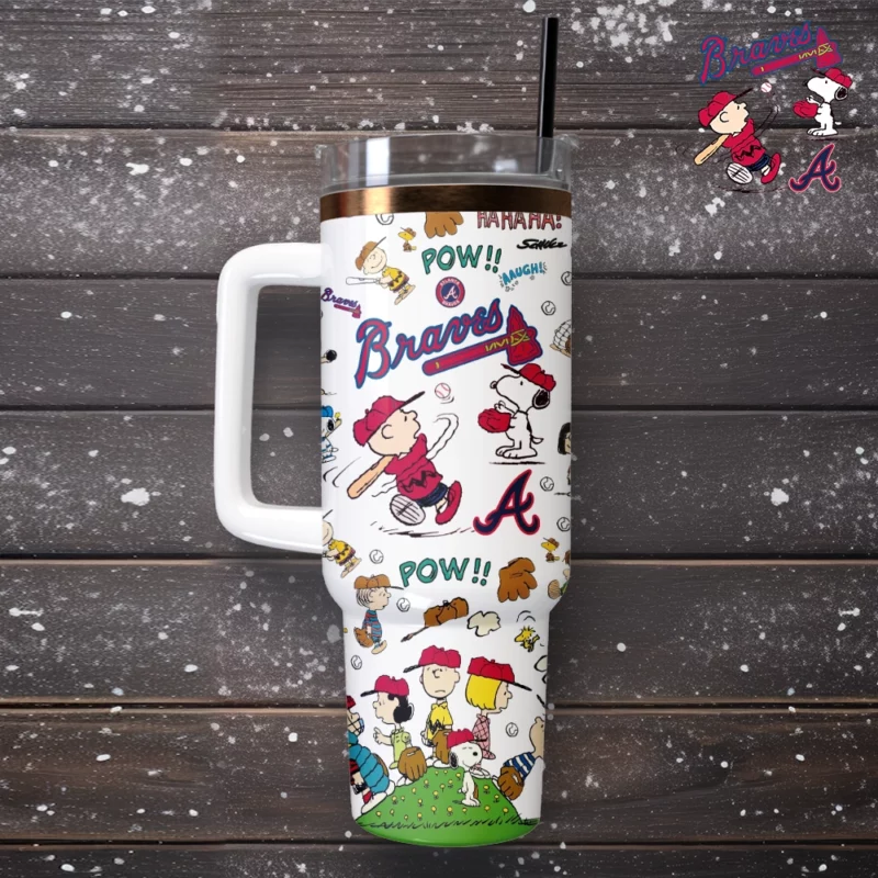 Atlanta Braves x Peanuts MLB Custom Stanley Quencher 40oz Stainless Steel Tumbler With Handle - Threewoofs - Image 2