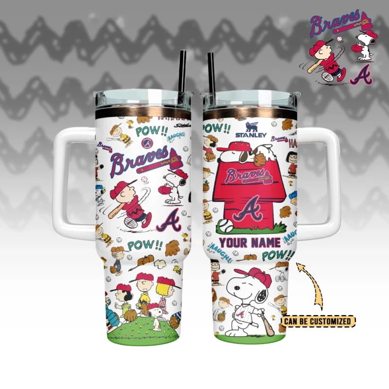 Atlanta Braves x Peanuts MLB Custom Stanley Quencher 40oz Stainless Steel Tumbler With Handle - Threewoofs - Image 3