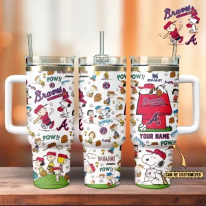 Atlanta Braves x Peanuts MLB Custom Stanley Quencher 40oz Stainless Steel Tumbler With Handle - Threewoofs